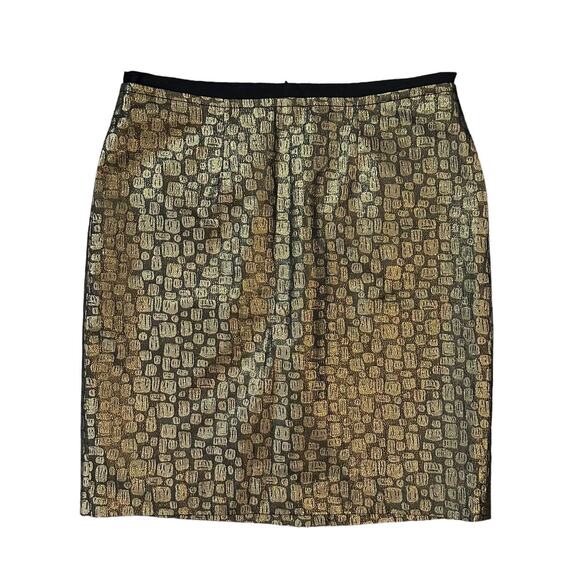 LOFT Skirt Womens Size 8 Petite Gold Metallic Straight Pencil Skirt Lined Zip Up - Picture 1 of 9